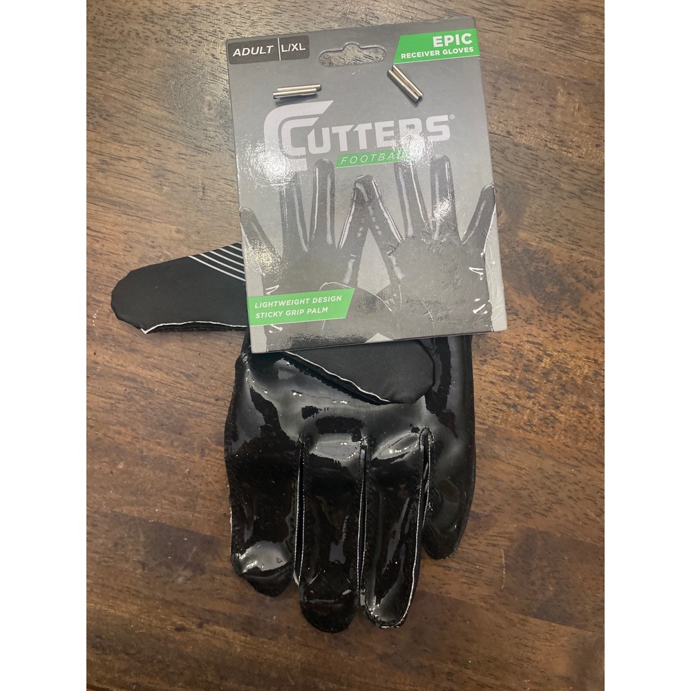 Cutters Epic Football Receiver Gloves Black White Sticky Grip Adult L/XL New